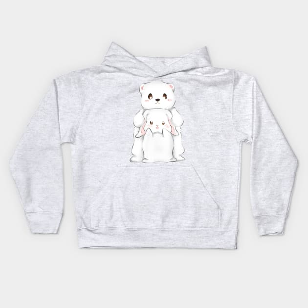 White Bunny and Bear _ spooning Kids Hoodie by GambarGrace